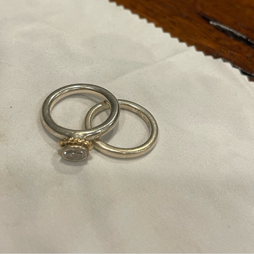 Retired Pandora Halo Ring and silver stackable size 7